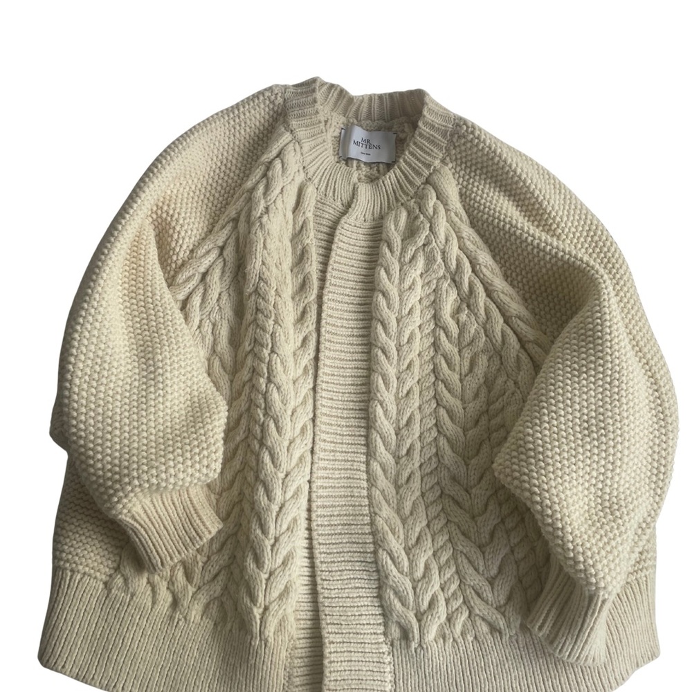 Mr. Mittens Chunky Cable Knit Wool Cardigan Ivory One Size Made in Peru - Picture 5 of 7